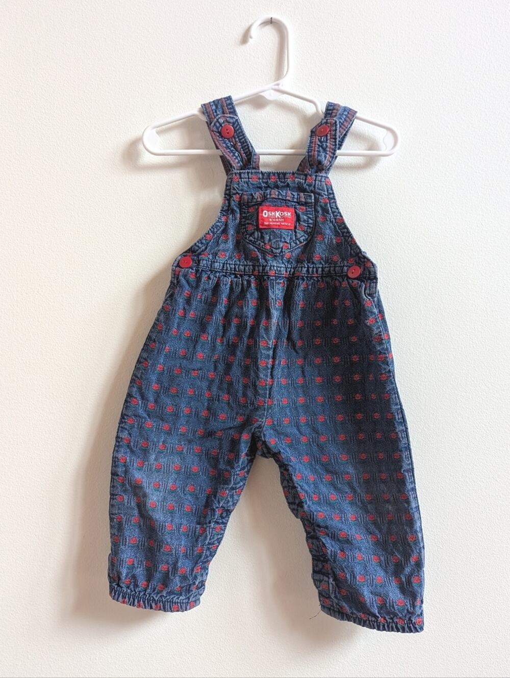 Vtg 90s Oshkosh B'gosh Overalls 18m Denim Roses Retro Bow